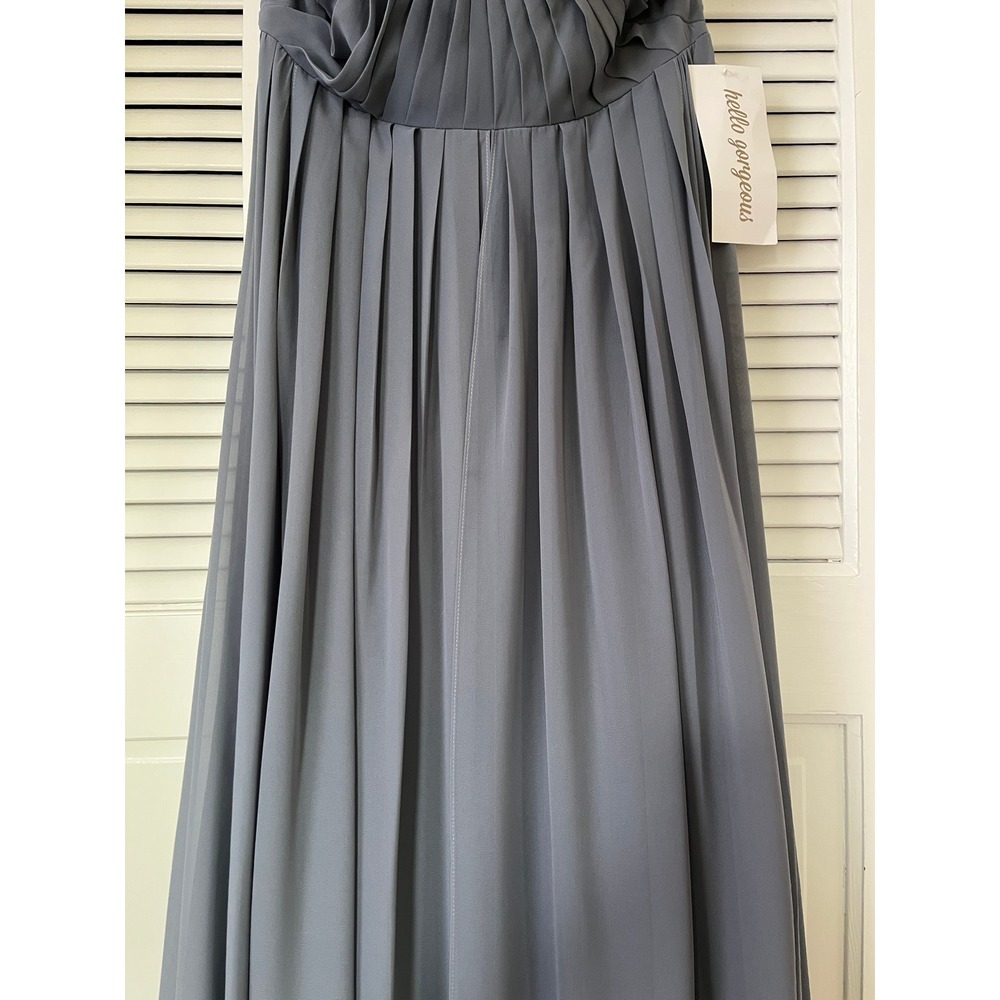 NWT Jenny Yoo Mira Convertible Pleated Strapless Chiffon Gown Denmark Blue Sz 14 - Picture 5 of 13